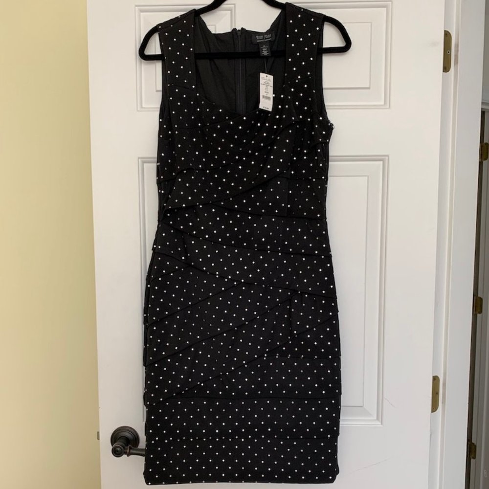 Instantly slimming black rhinestone dress WHBM